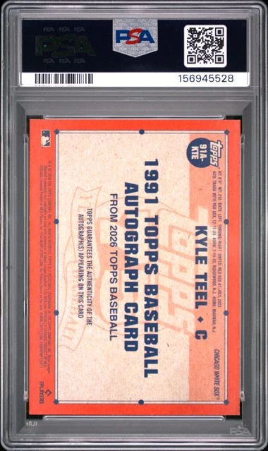 Kyle Teel 2026 Topps Series 1 1991 Topps Autograph Blue #'d 019/150 PSA 7
