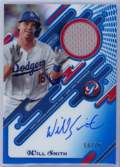 Will Smith 2025 Topps Pristine Blue Refractor Game-Used Mem and On Card Auto #'d 58/75