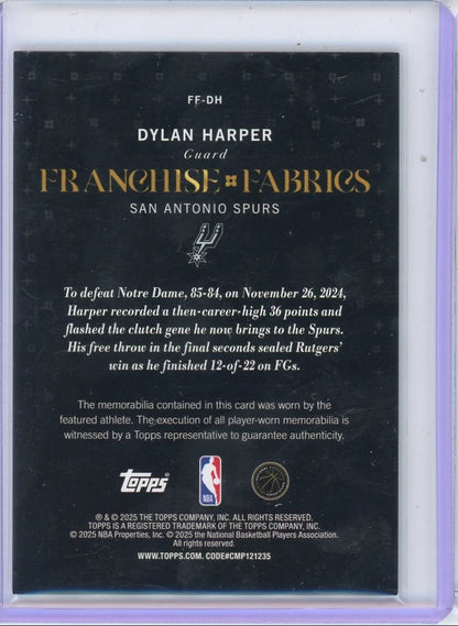 Dylan Harper 2025-26 Topps Franchise Fabrics holo rookie card
