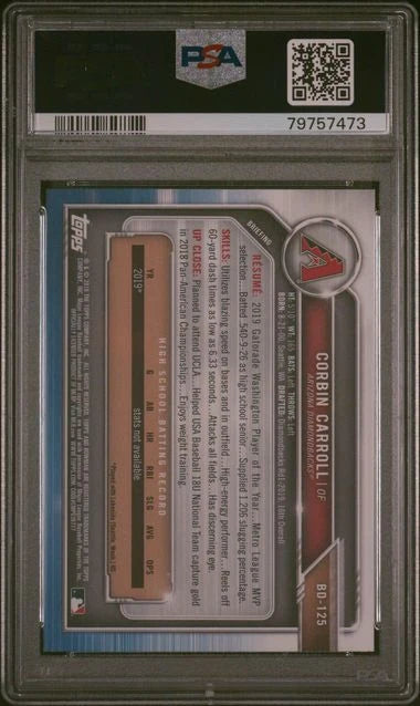 Corbin Carroll 2019 Bowman Draft 1st Bowman PSA 10