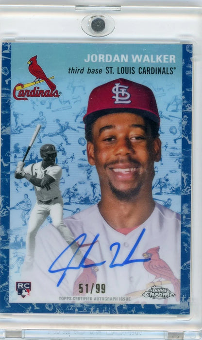 Jordan Walker 2023 Topps Chrome Platinum Tolie Cream / Blue Refractor Auto RC #'d 51/99
