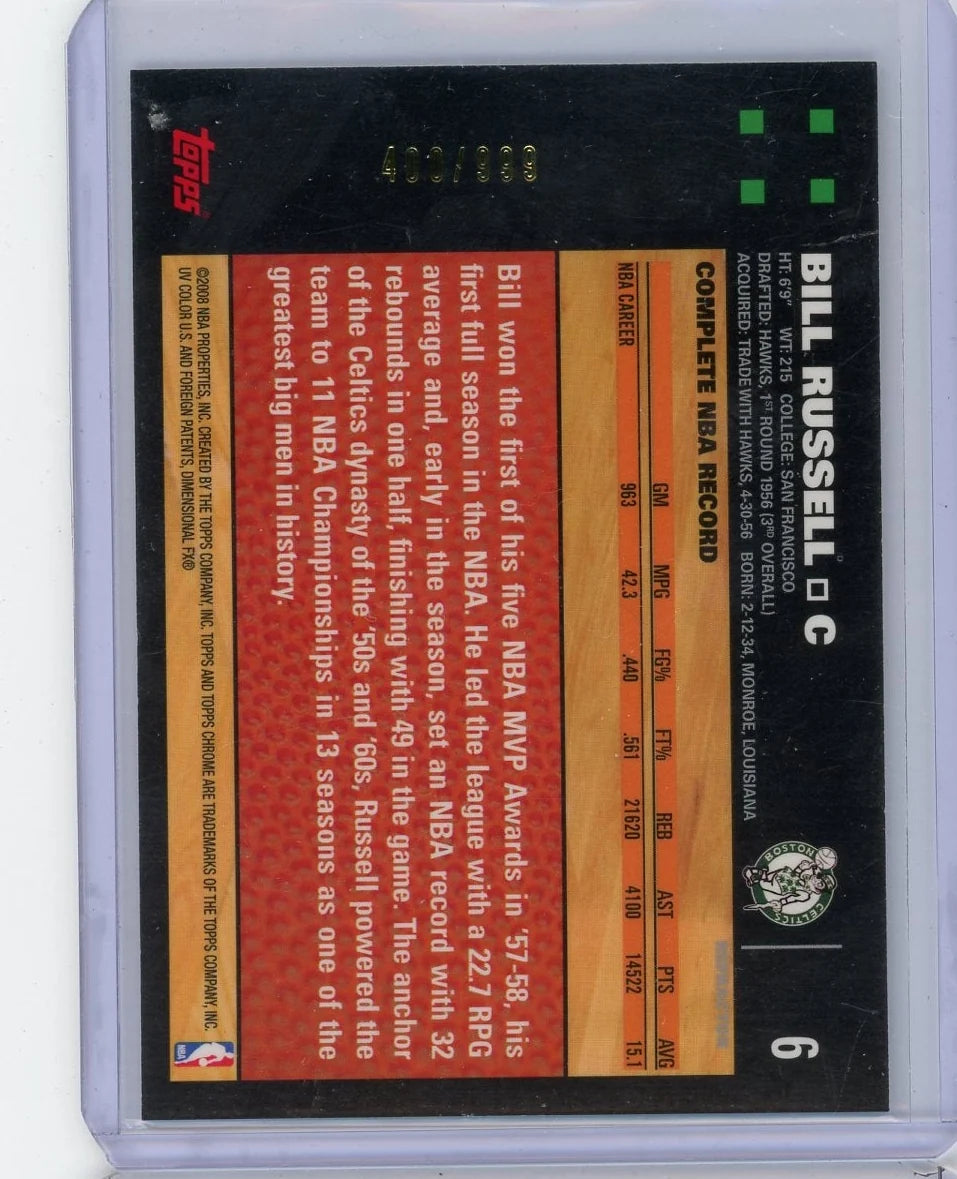 Bill Russell 2007-08 Topps Chrome refractor #'d 400/999