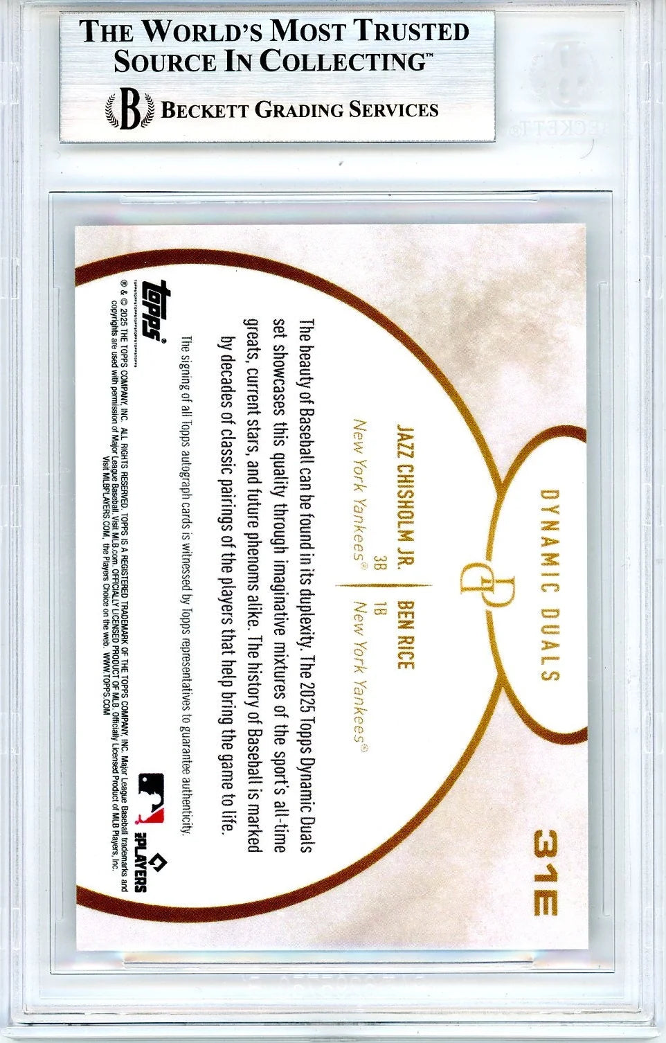 Jazz Chisholm Jr. Ben Rice 2025 Topps Dynamic Duals autograph black #'d 47/50 BGS 9