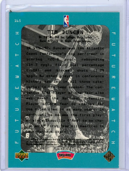 Tim Duncan 1998 Upper Deck SP Authentic Future Watch RC #165