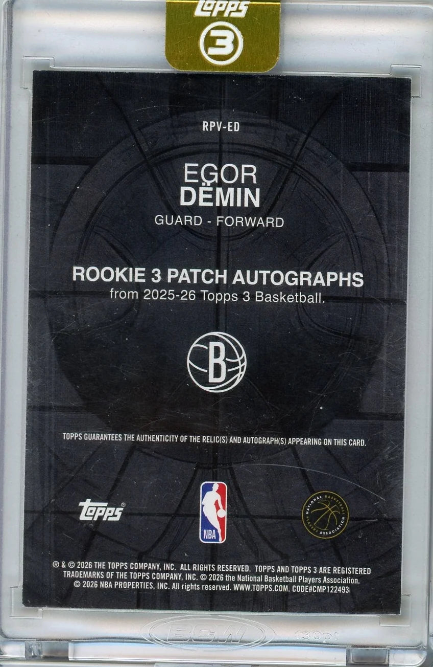 Egor Demin 2025-26 Topps 3 RPA #'d 02/10 (encased)