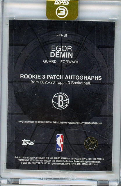 Egor Demin 2025-26 Topps 3 RPA #'d 02/10 (encased)