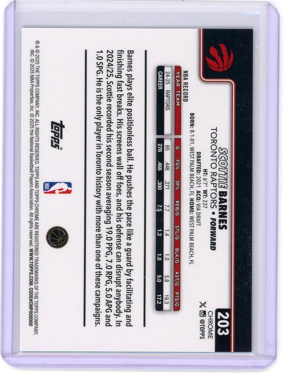 Scottie Barnes 2025-26 Topps Chrome Gold Basketball Refractor #'d 31/50