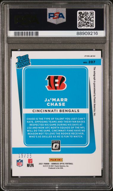 Ja'Marr Chase 2021 Donruss Optic Red RC Autograph PSA 9