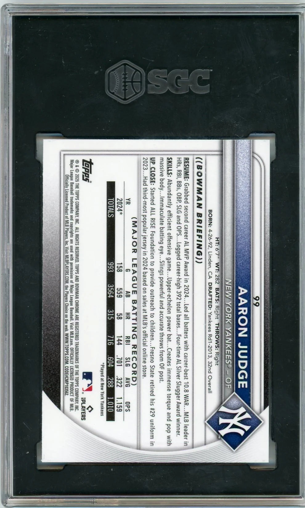 Aaron Judge 2025 Bowman Mega Box SGC 9