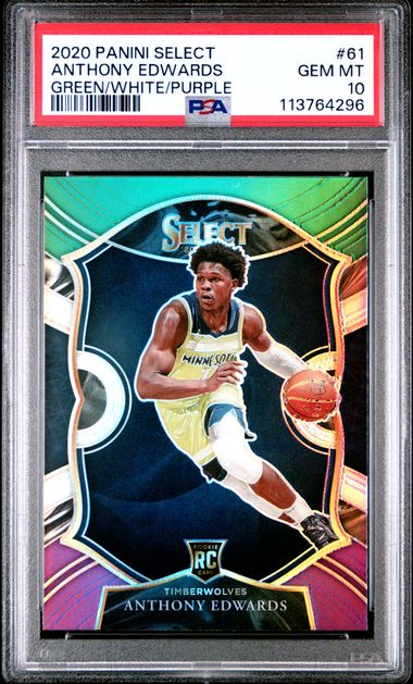 Anthony Edwards 2020 Panini Select Gr/Wh/Prpl prizm rookie card PSA 10