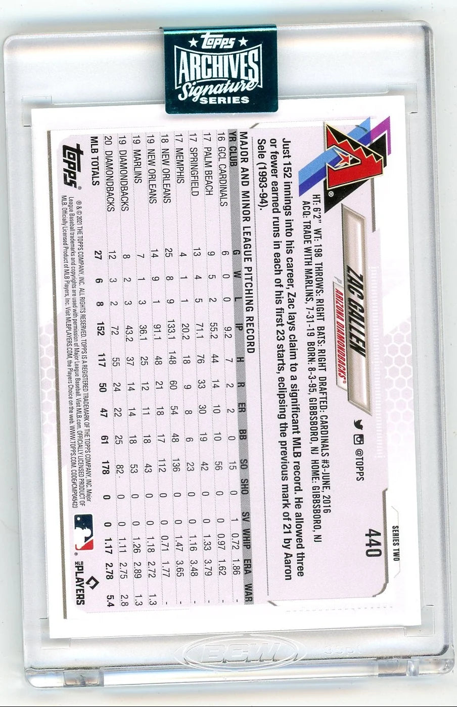 Zac Gallen 2024 Topps Archives Signature Series Auto #'d 26/66