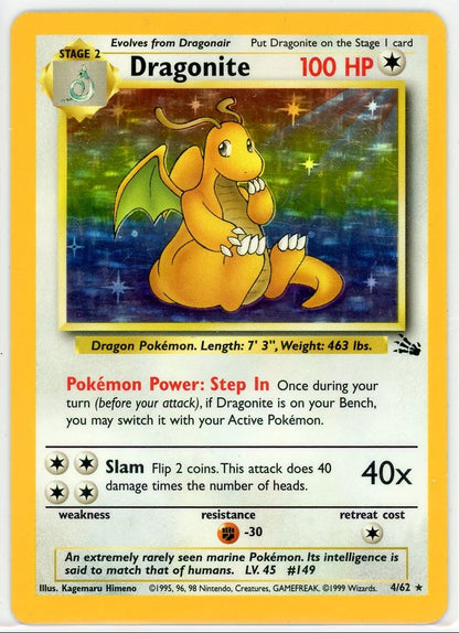 Dragonite Pokémon Fossil Unlimited Holo Rare #4/62