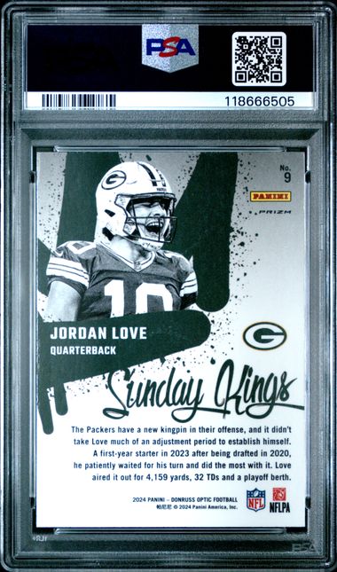 Jordan Love 2024 Panini Donruss Optic Sunday Kings SSP PSA 9
