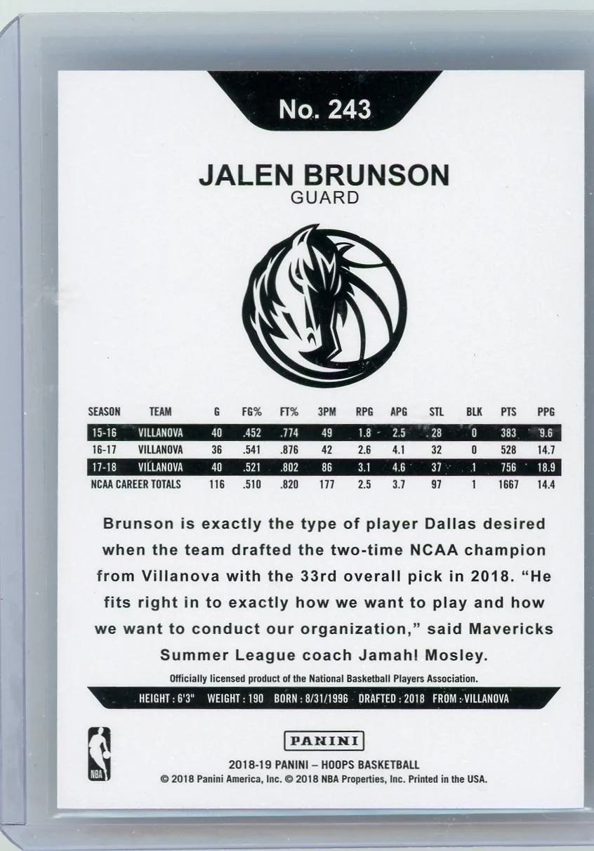 Jalen Brunson 2018-19 Panini NBA Hoops RC
