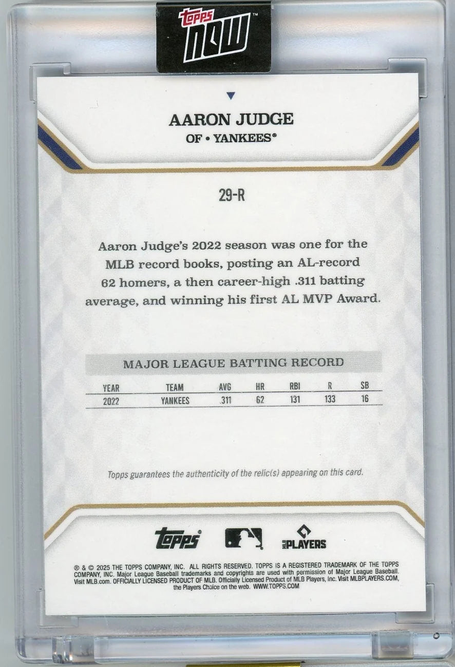 Aaron Judge 2025 Topps Now MVP Collection Relic Purple #'d 53/75