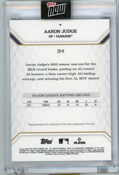Aaron Judge 2025 Topps Now MVP Collection Relic Purple #'d 53/75