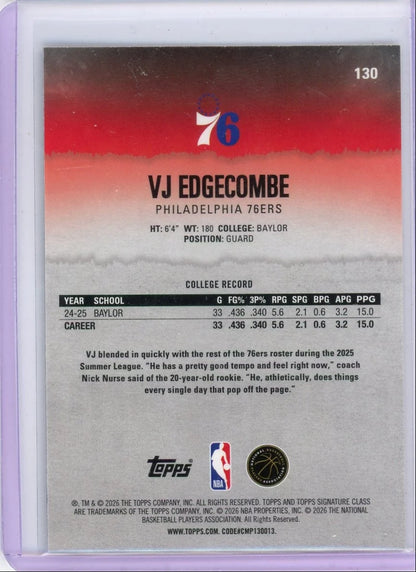 VJ Edgecombe 2025-26 Topps Signature Class Yellow Pandora RC