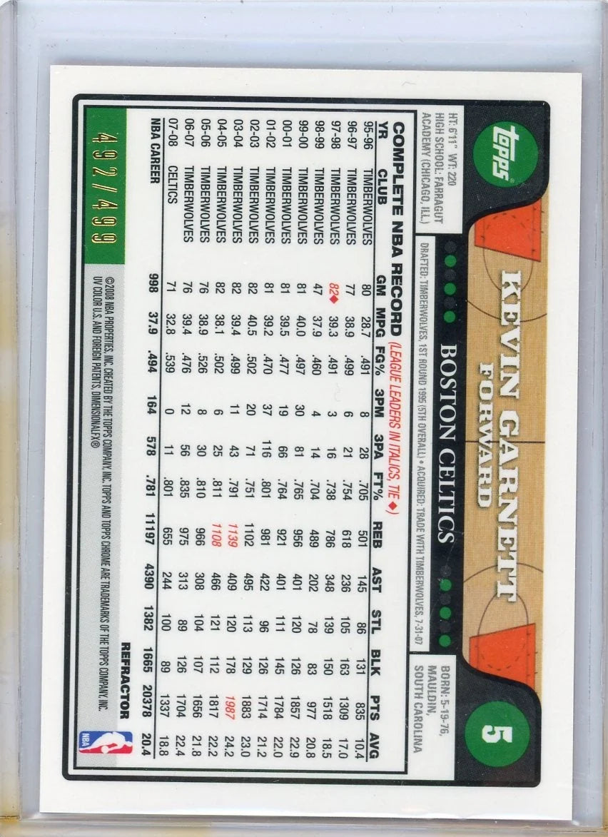 Kevin Garnett 2008-09 Topps Chrome orange refractor #'d 492/499