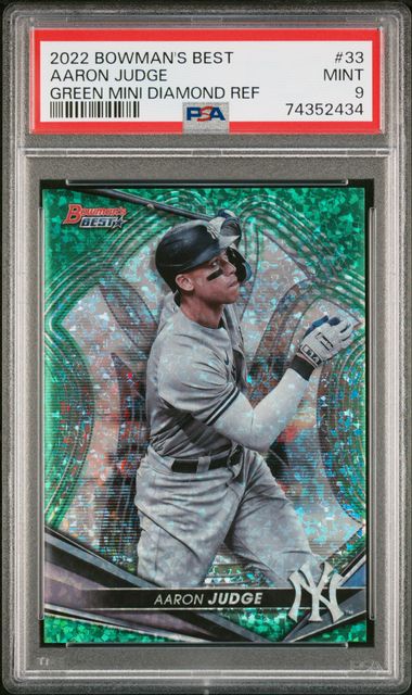 Aaron Judge 2022 Bowman's Best Green Mini Diamond Refractor #'d 04/99 PSA 9