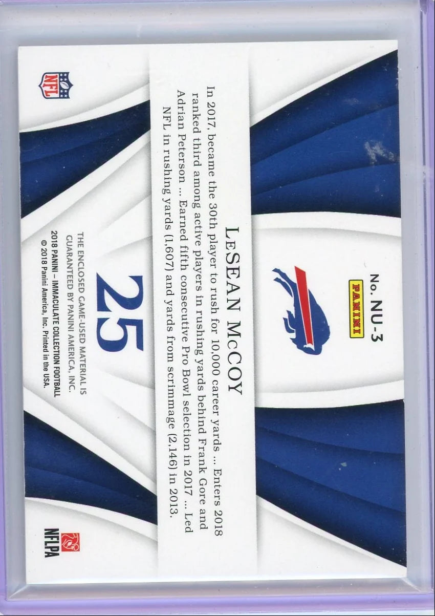 LeSean McCoy 2018 Panini Immaculate game-used relic #'d 01/25