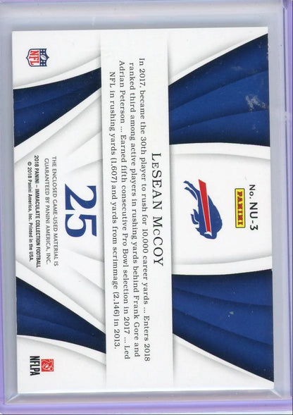 LeSean McCoy 2018 Panini Immaculate game-used relic #'d 01/25