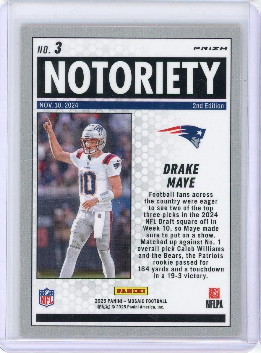 Drake Maye 2025 Panini Mosaic Notoriety Orange Prizm