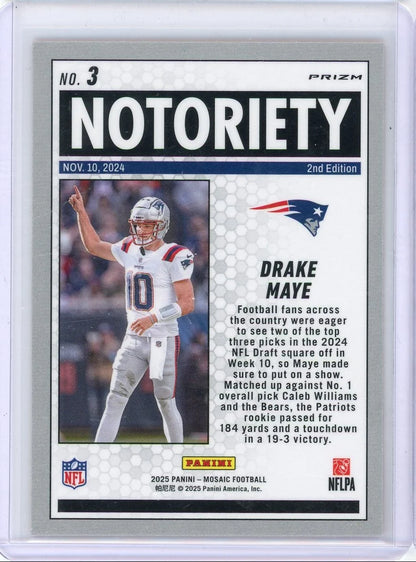 Drake Maye 2025 Panini Mosaic Notoriety Orange Prizm