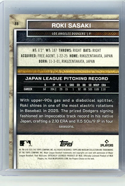 Roki Sasaki 2025 Topps Museum RC blue #'d 02/25