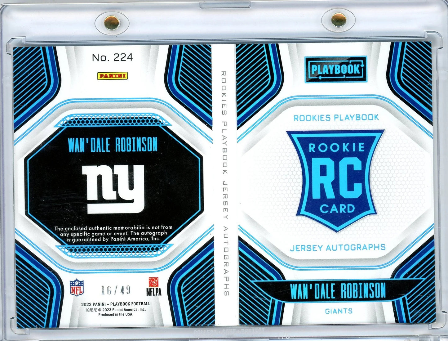 Wan'Dale Robinson 2022 Panini Playbook Rookies Playbook Jersey Autograph #'d 16/49