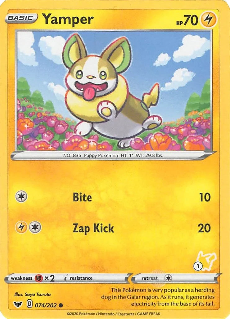 Yamper - 074/202 (#1 Pikachu Stamped) (074/202) (Battle Academy 2022) (BA22)