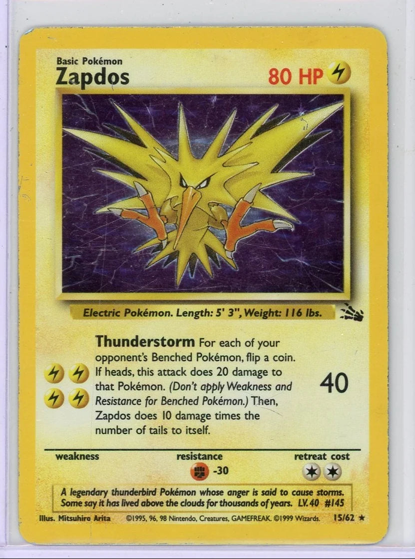 Zapdos Pokemon Fossil holo #15/62 HP/DMG