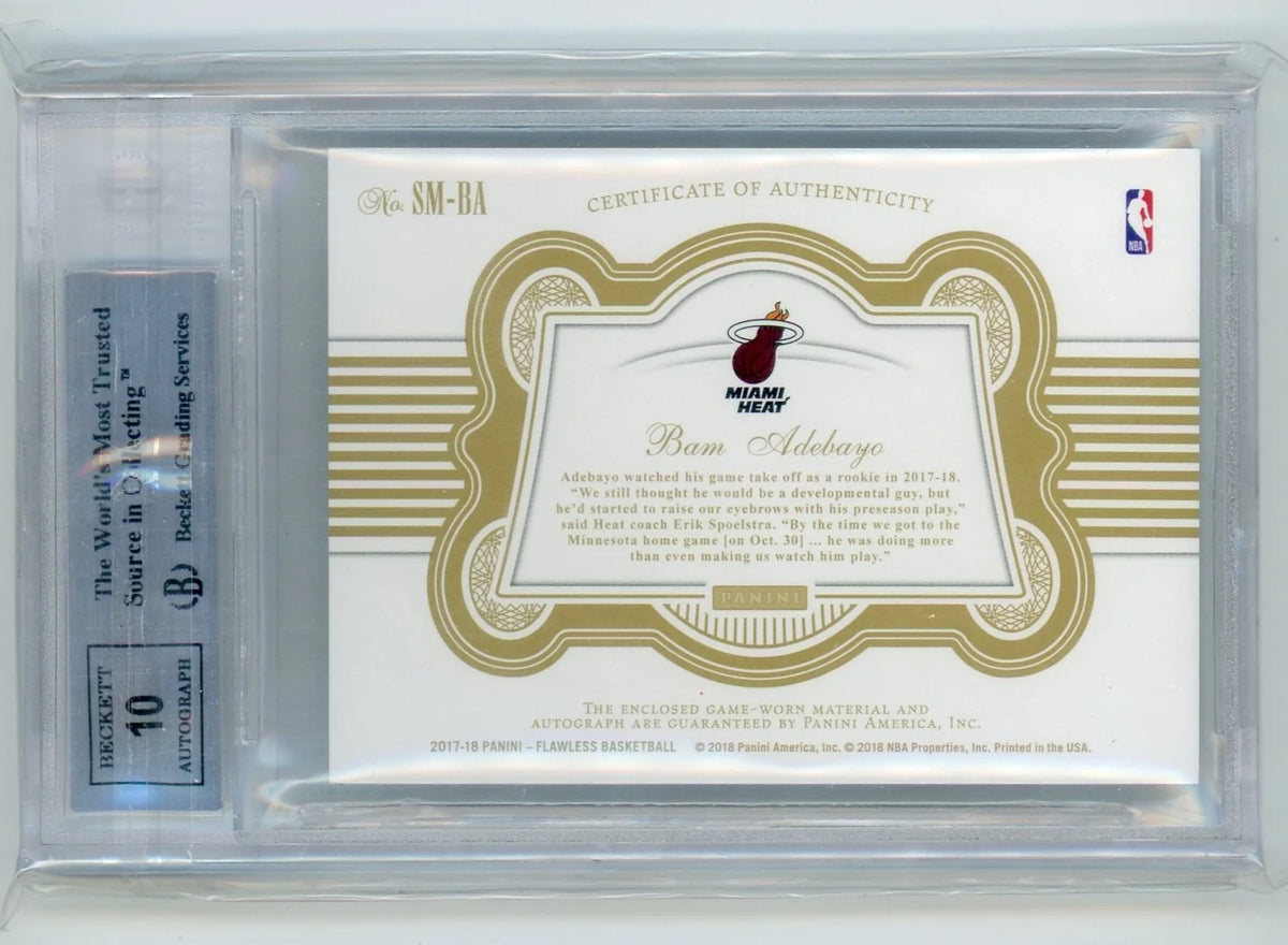 2017-18 Flawless Bam Adebayo 3 Color RPA Rookie Patch Auto Emerald 2/5 BGS 9/10