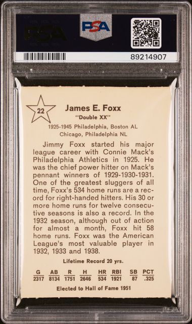 Jimmy Foxx 1961 Golden Press #22 PSA 6