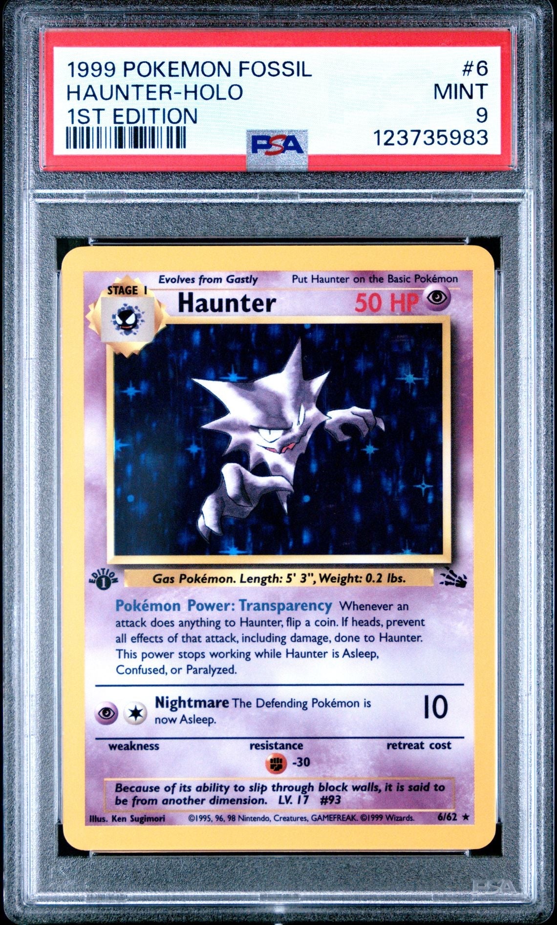 HAUNTER-HOLO 1ST EDITION 1999 POKEMON FOSSIL PSA MINT 9