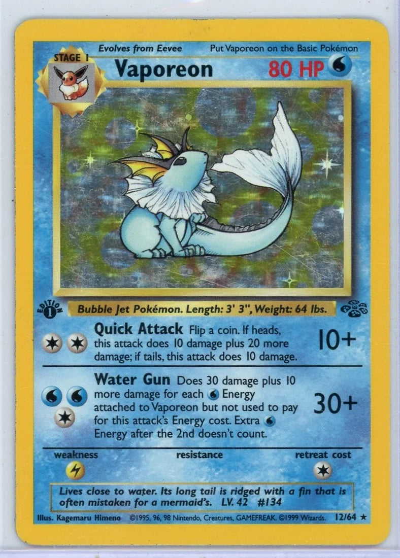 Vaporeon Pokémon 1st Edition Jungle Holo #12/64