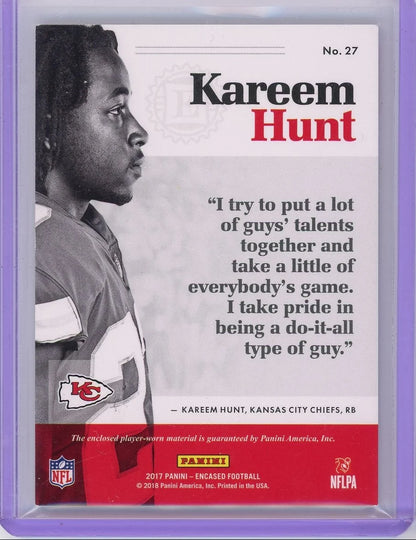 Kareem Hunt 2017 Panini Encased Rookie Triple Memorabilia #'d 21/25