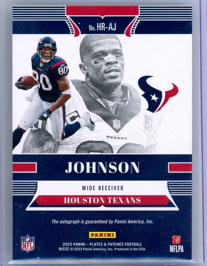 Andre Johnson 2023 Panini Plates & Patches Autograph Blue #'d 01/15