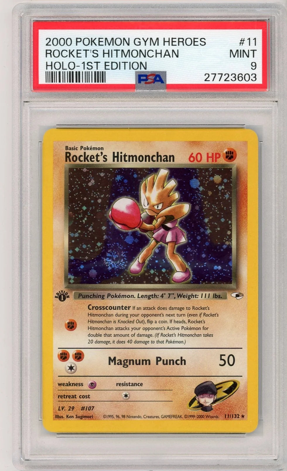 Rocket's Hitmonchan 2000 Pokemon Gym Heroes 1st Edition holo #11/132 PSA 9