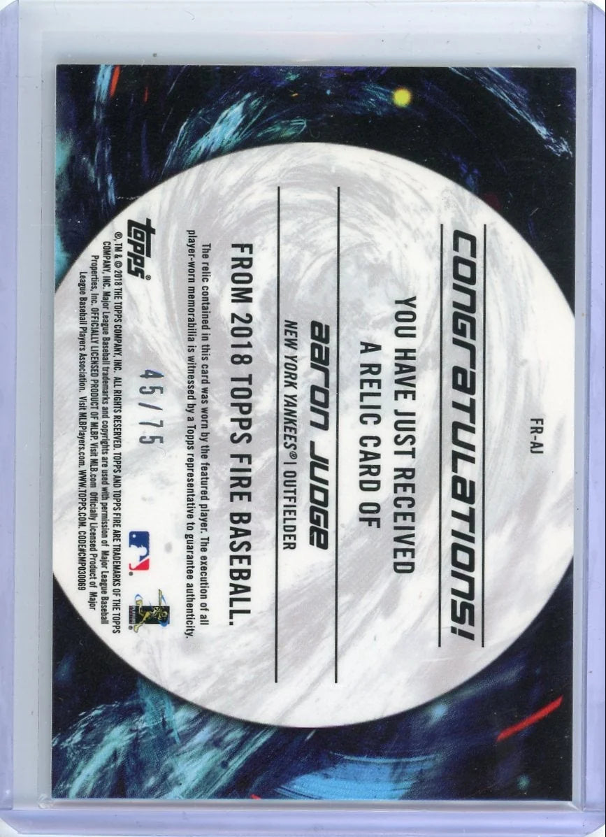 Aaron Judge 2018 Topps Fire relic #'d 45/75