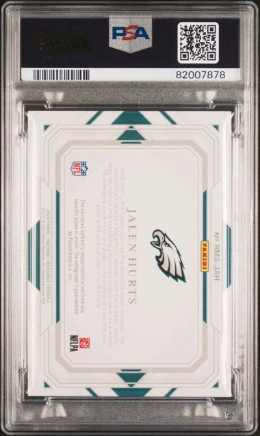 Jalen Hurts 2020 Panini National Treasures Rookie Material Signatures RPA #'d 42/99 PSA 10 Auto 10