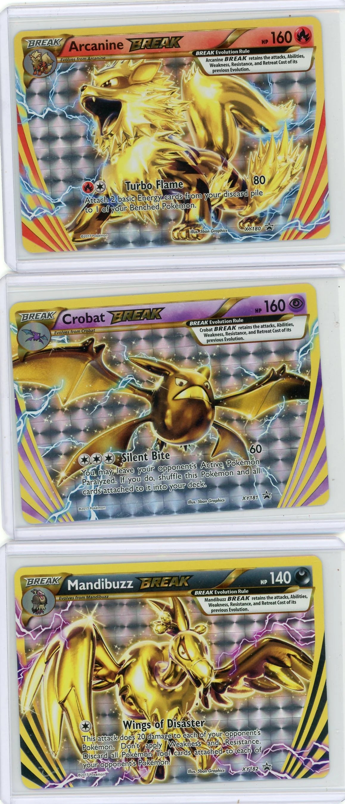 Pokemon BREAK XY Promos #180-182 3-card lot Arcanine, Crobat, Mandibuzz