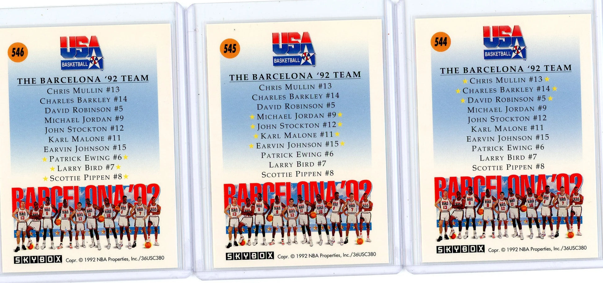 1992 Dream Team USA Barcelona 1992 SkyBox #544, #545, #546 (3-card lot)