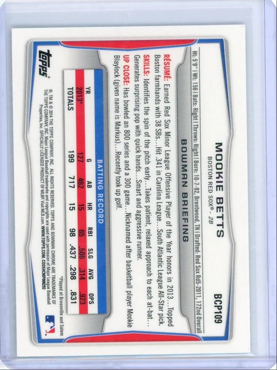 Mookie Betts 2014 Bowman Chrome 1st Bowman Rookie Card