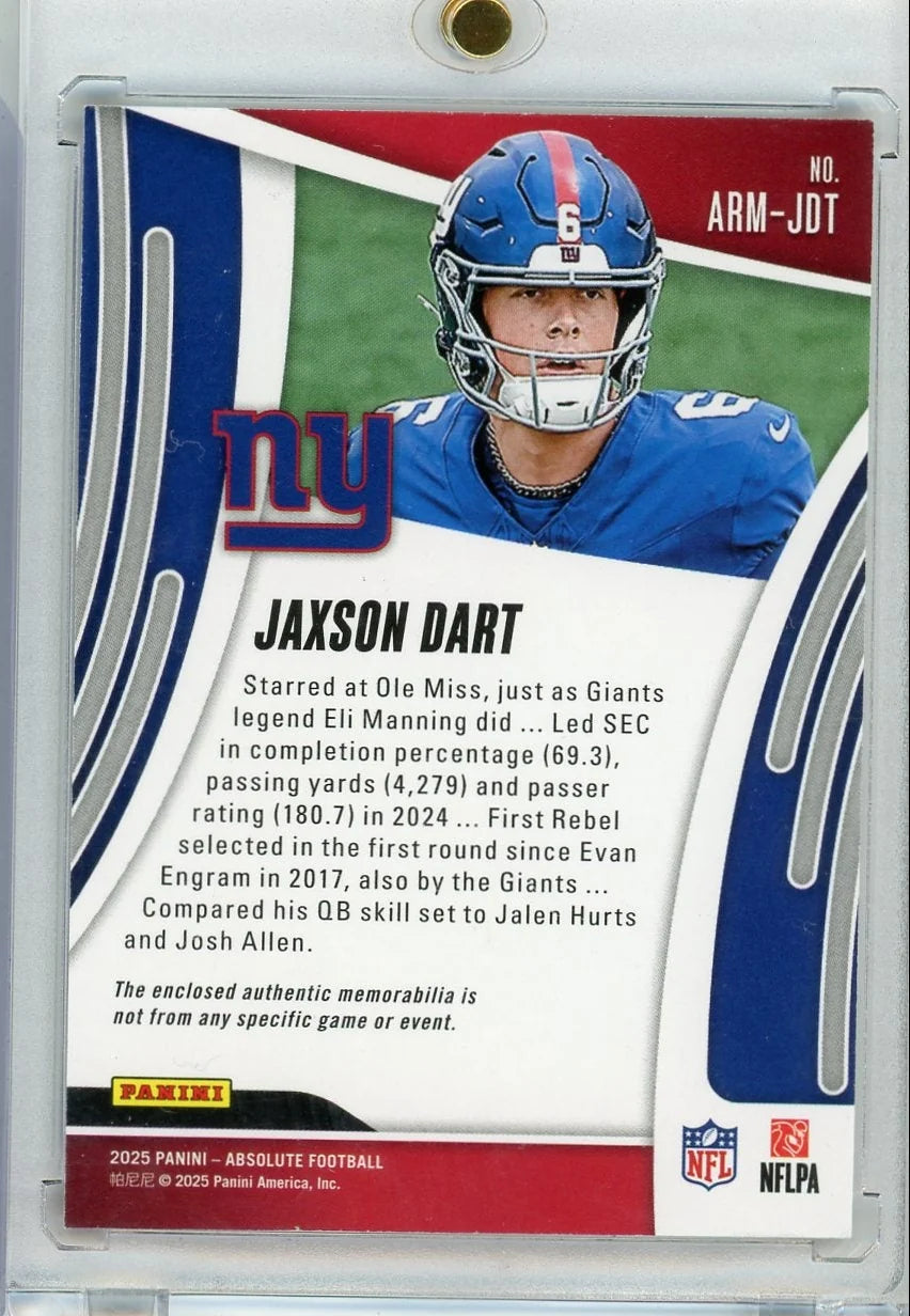 Jaxson Dart 2025 Panini Absolute jersey relic rookie card