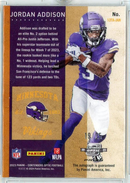 Jordan Addison 2023 Panini Contenders Optic Rookie Autograph #'d 25