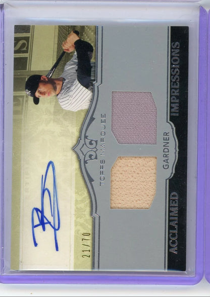 Brett Gardner 2011 Topps Marquee Acclaimed Impressions dual relic autograph #'d 21/70