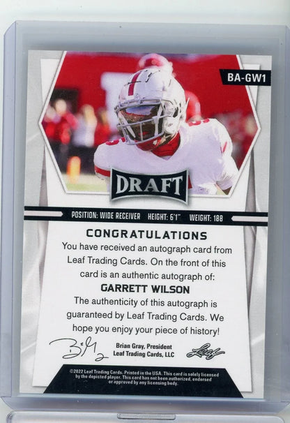 Garrett Wilson 2022 Leaf Draft autograph limited edition /25