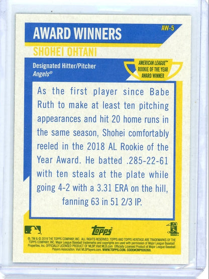 Shohei Ohtani 2019 Topps Heritage Rookie of the Year Award #AW-5