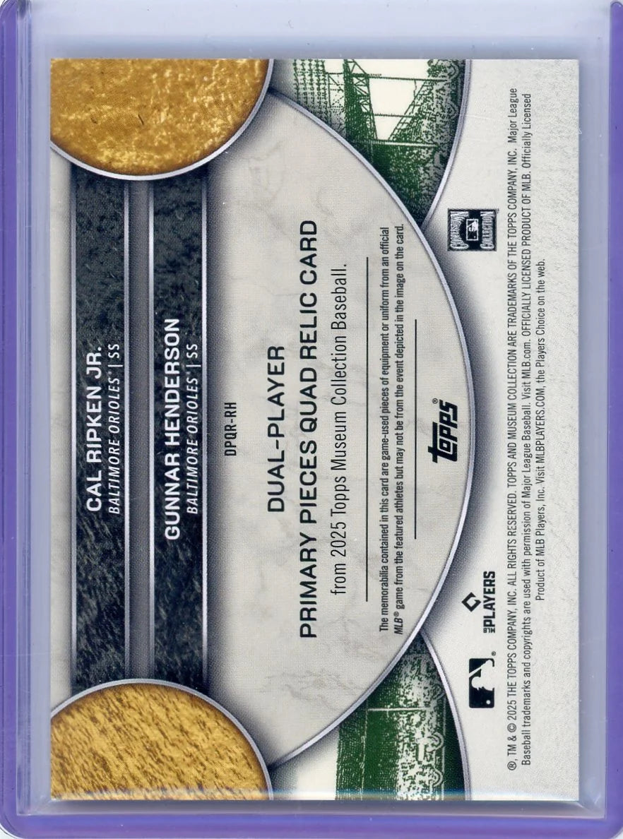 Cal Ripken Jr./Gunnar Henderson 2025 Topps Museum Primary Pieces Ruby Quad Relic #'d 07/10
