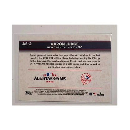 Aaron Judge 2024 Topps All-Star Game Wrapper Redemption AS-2 Texas Exclusive